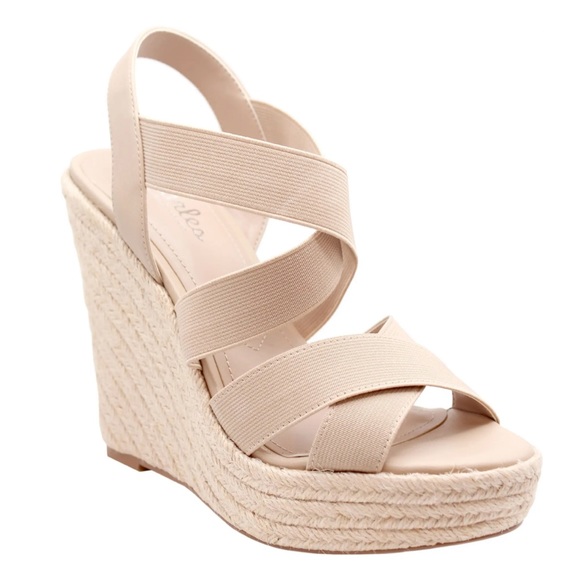 NIB Charles by Charles David Alyce Elastic Strap Wedge Espadrille Sandals 9 Nude - Picture 2 of 9